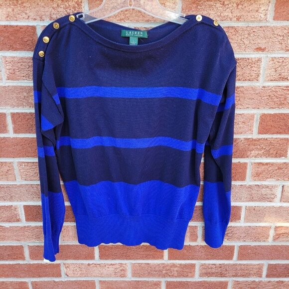 Lauren Ralph Lauren Stripped Sweater Women's Size Large Blue - Picture 1 of 4